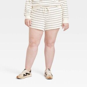 Universal Threads XXL Sweat Shorts Leisure Studio Mid-Thigh Fleece Cream Striped